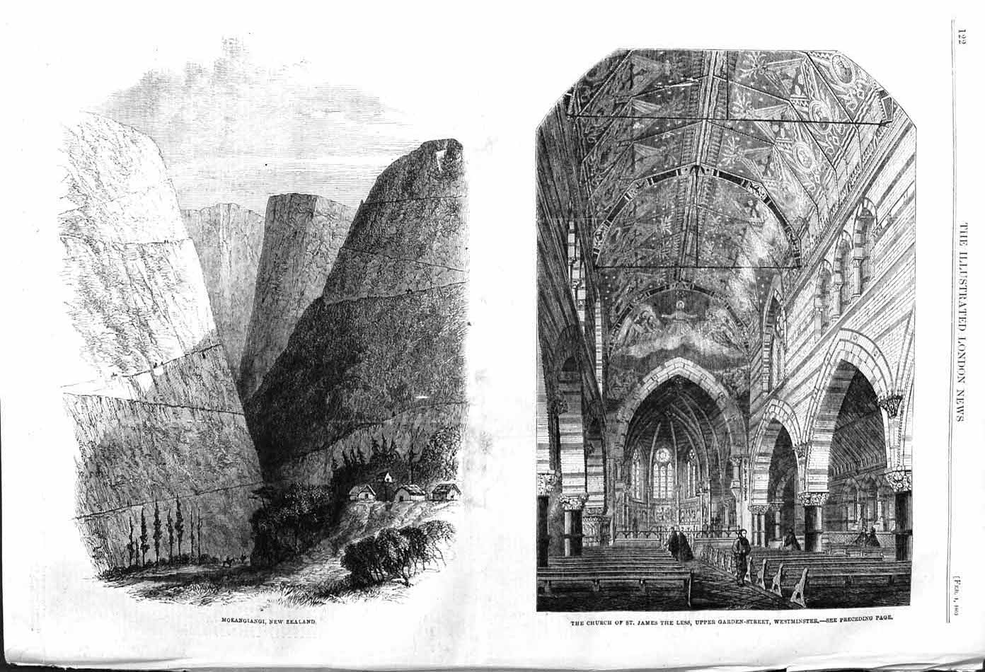 Original Old Antique Print 1862 Moeangiangi New Zealand Church Lees Westminster