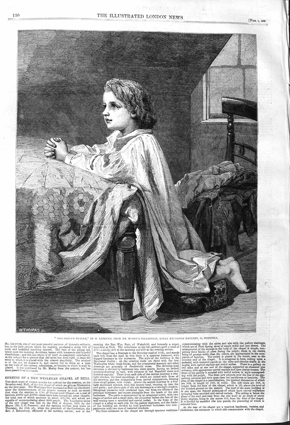 Original Old Antique Print 1862 Lejeune Fine Art Child Praying Bedside Morby