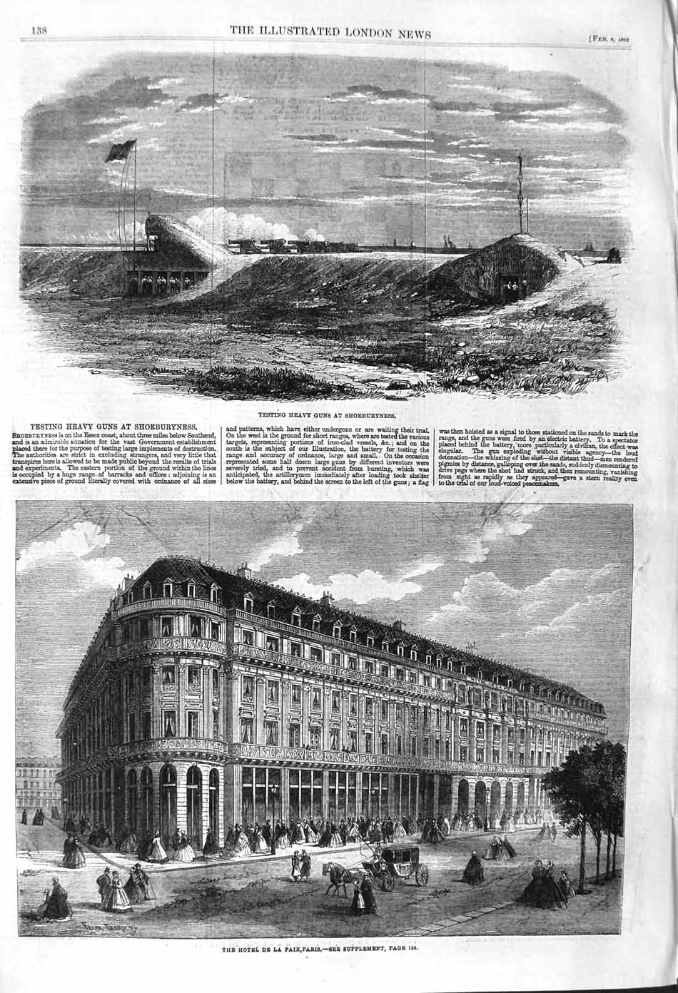 Old Antique Print 1862 Testing Guns Shoeburyness Hotel De La Paix Paris 19th