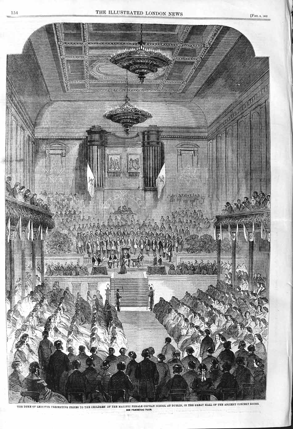 Original Old Antique Print 1862 Leinster Children Masonic Orphan School Dublin