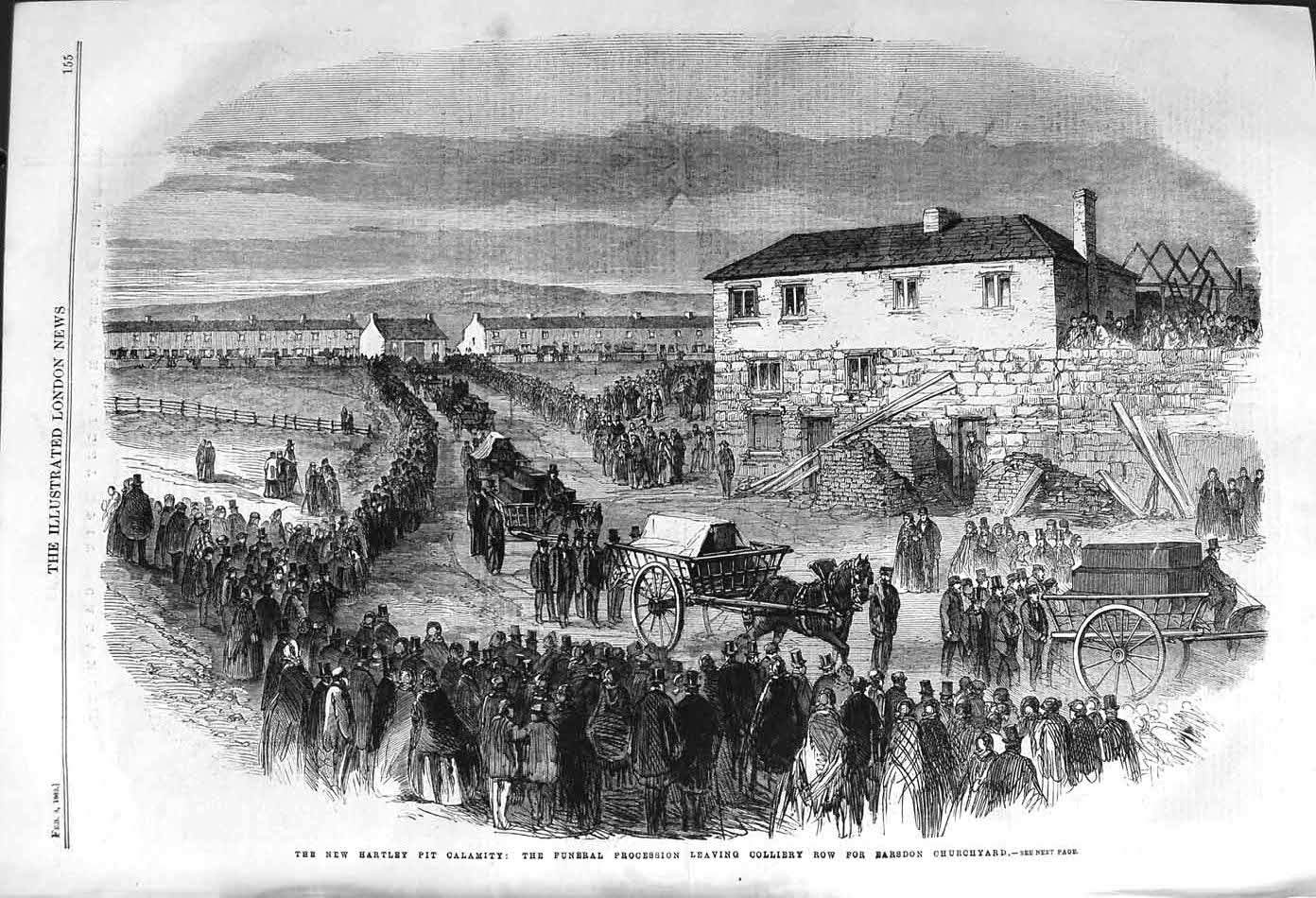 Original Old Antique Print 1862 Hartley Pit Colliery Earsdon Church Ward D 19th