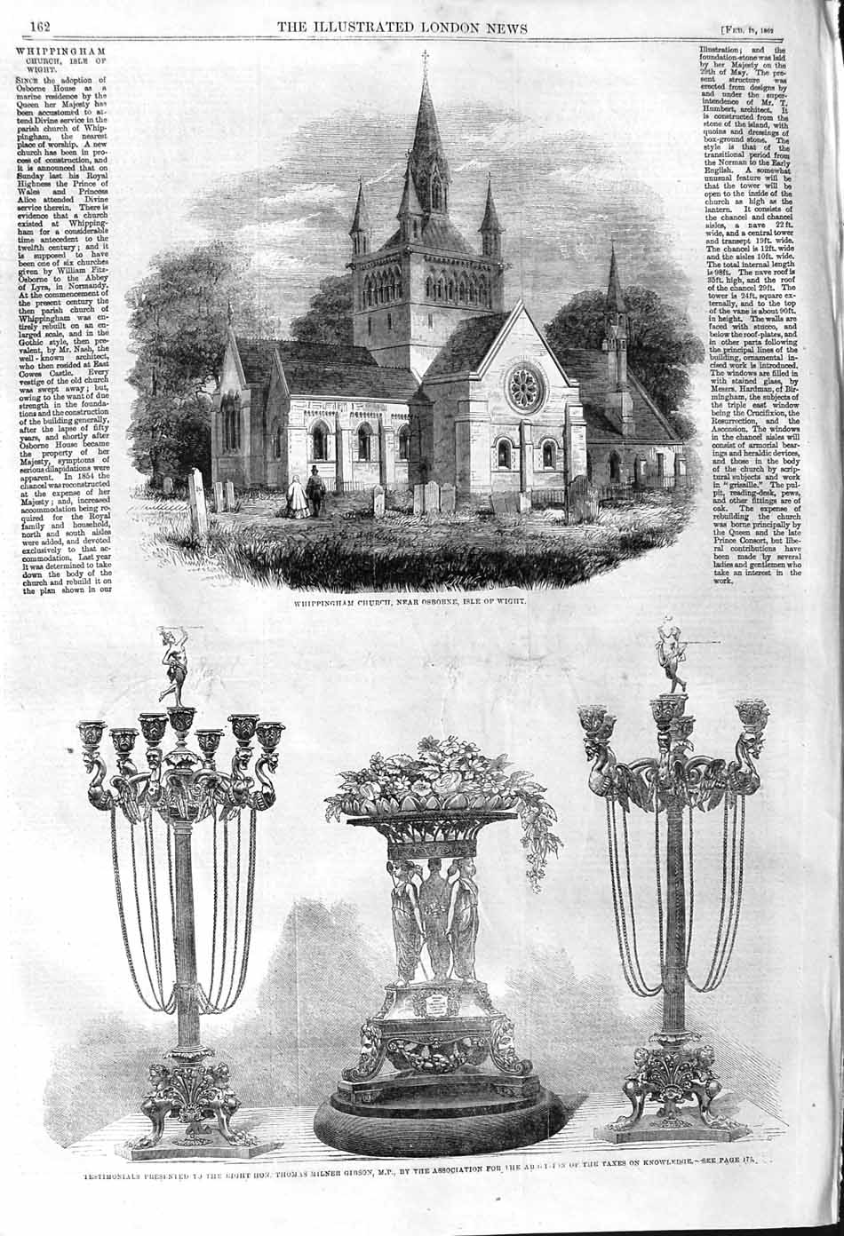 Old Antique Print 1862 Whippingham Church Isle Wight Thomas Gibson Taxes 19th