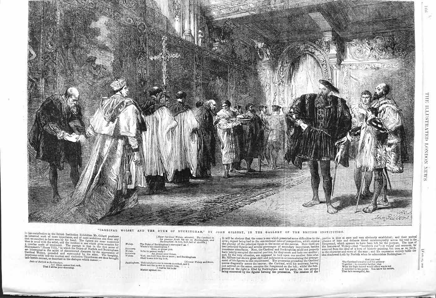 Original Old Antique Print 1862 Cardinal Wolsey Duke Buckingham John Gilbert