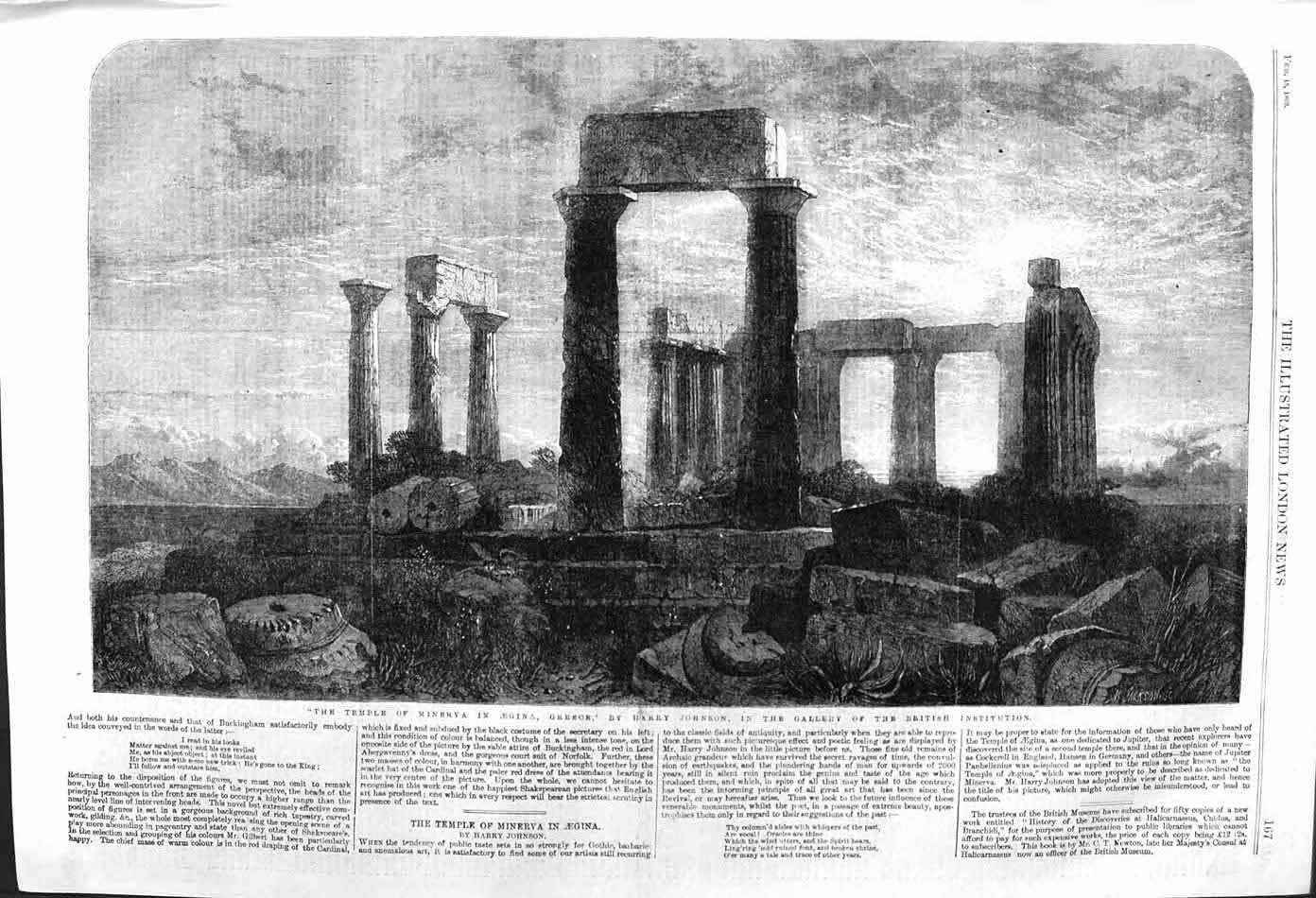 Old Antique Print 1862 Temple Minerva Aegina Greece Archaeology Fine Art 19th