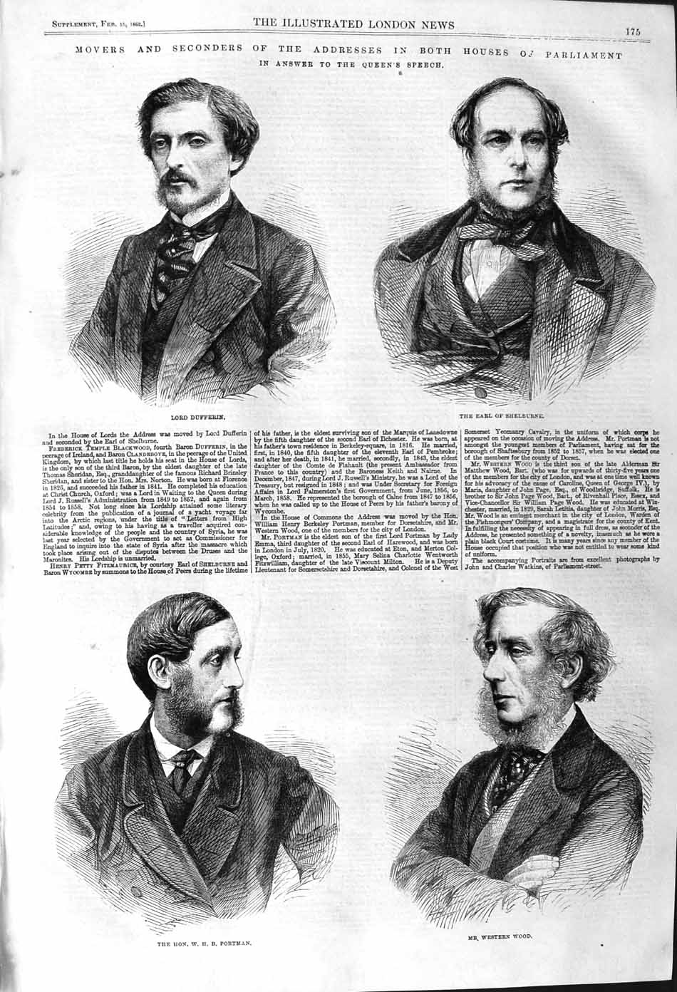 Original Old Antique Print 1862 Lord Dufferin Earl Shelbourne Western Wood 19th