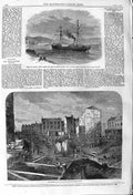 Old Antique Print 1862 Metropolitan Railway Fleet Ditch Kowie Port Alfred 19th