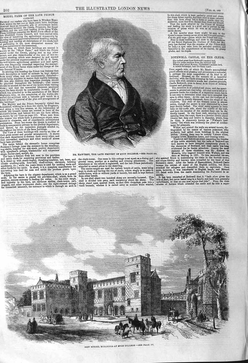 Old Antique Print 1862 Dr. Hawtrey Provost Eton College School Buildings 19th