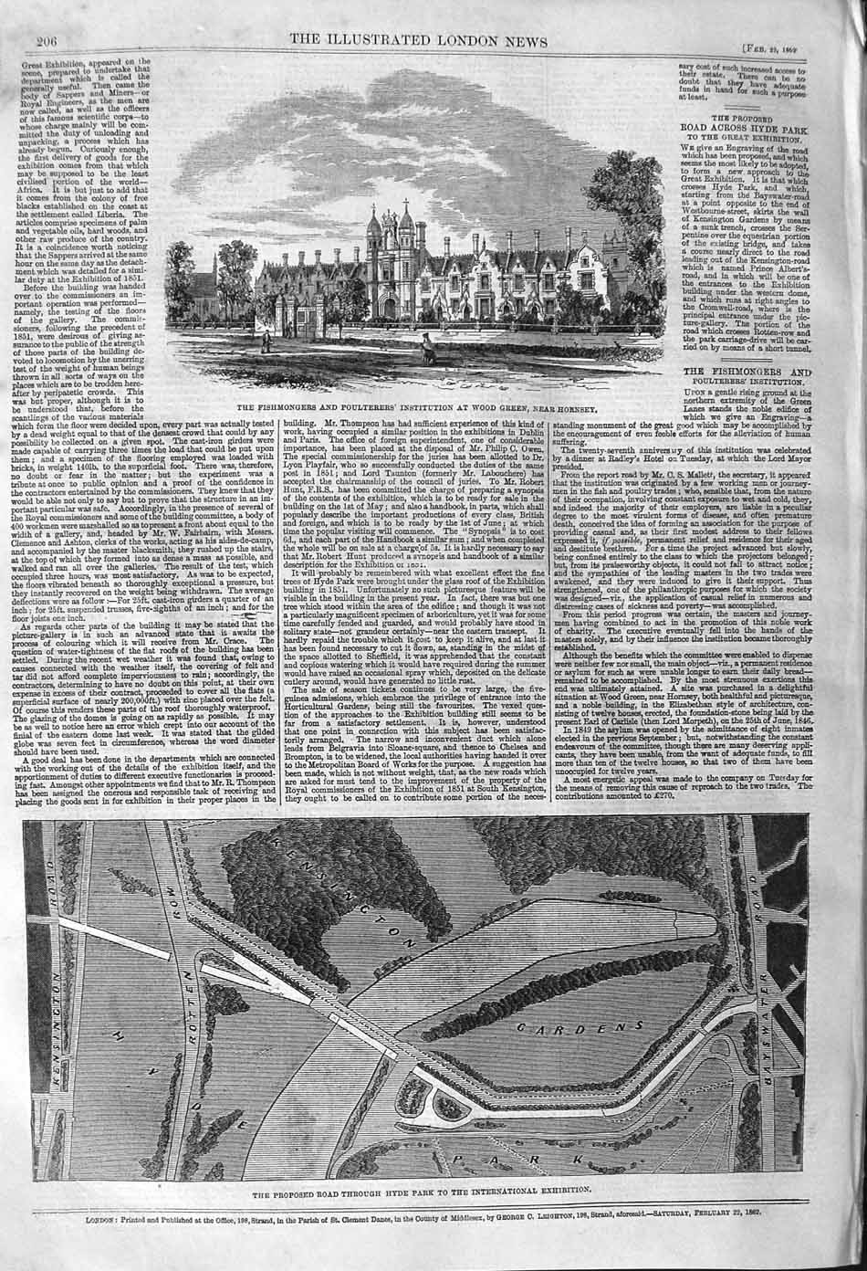 Original Old Antique Print 1862 Fishmonger Poulterers Hornsey Hyde Park London