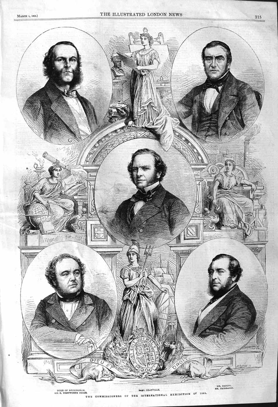 Original Old Antique Print 1862 Duke Buckingham Dilke Granville Baring Fairburn