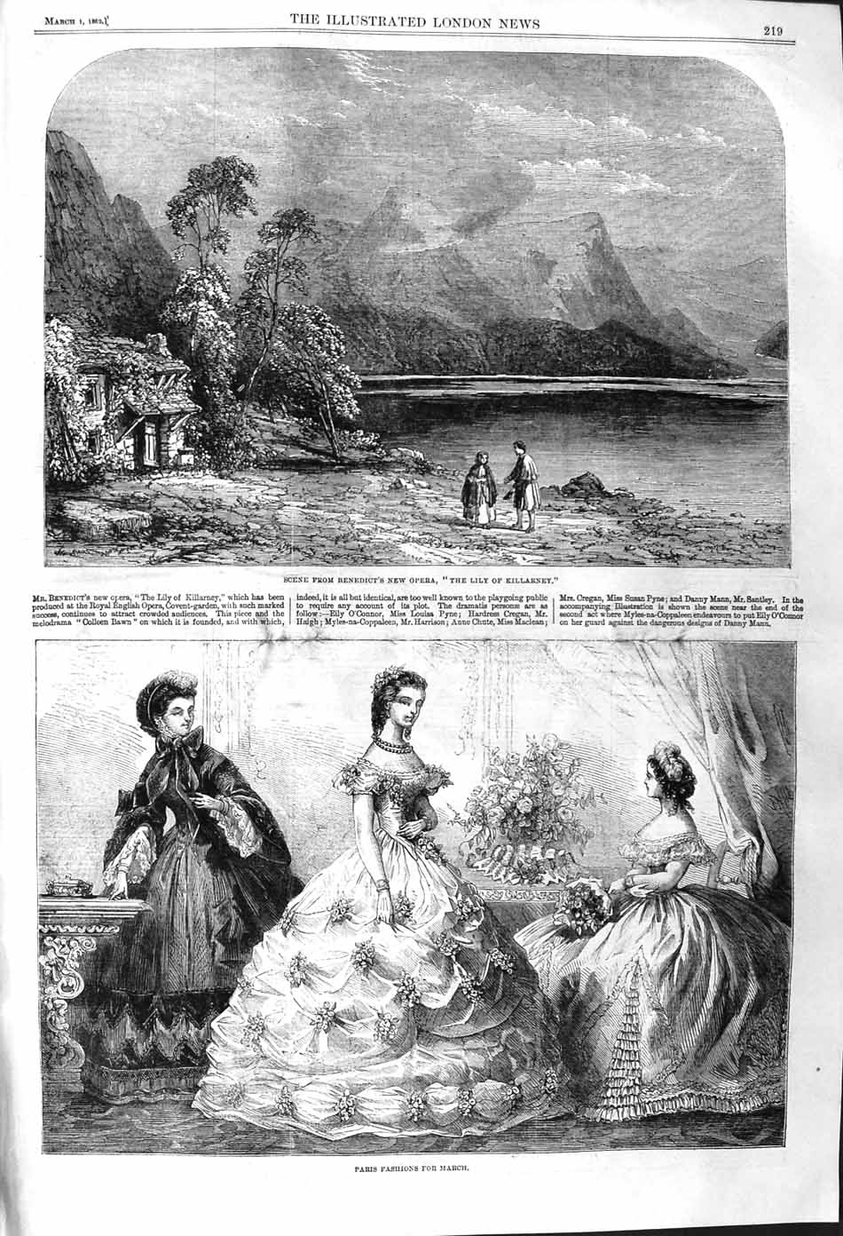 Old Antique Print 1862 Benedict Opera Lily Killarney Hills Paris Fashion 19th