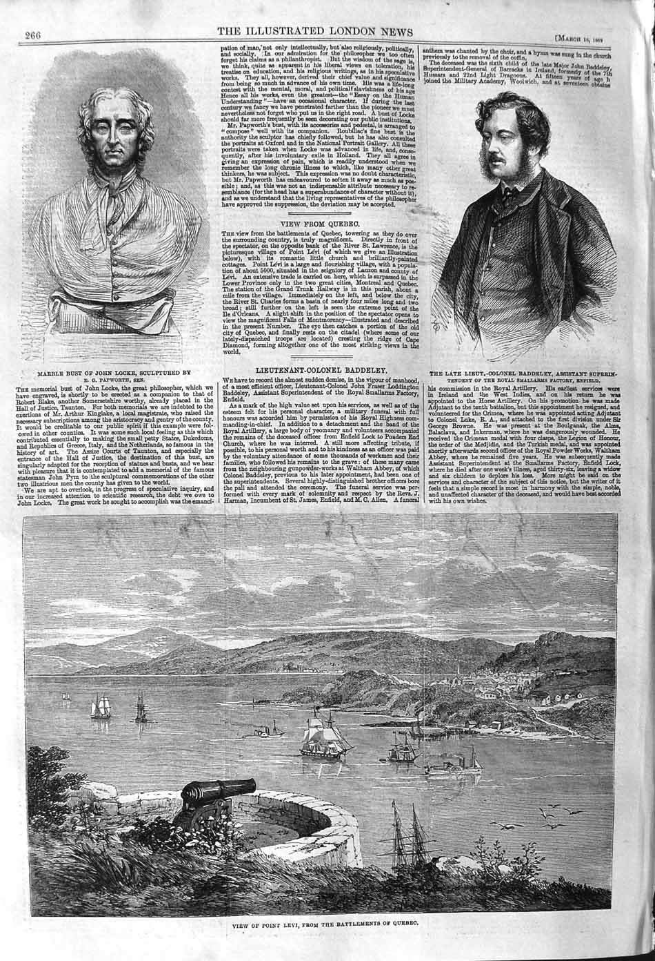 Original Old Antique Print 1862 Point Levi Quebec Ships War Bust Locke Baddeley