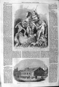 Original Old Antique Print 1862 Drill Shed Burlington Gardens Fountain Witley