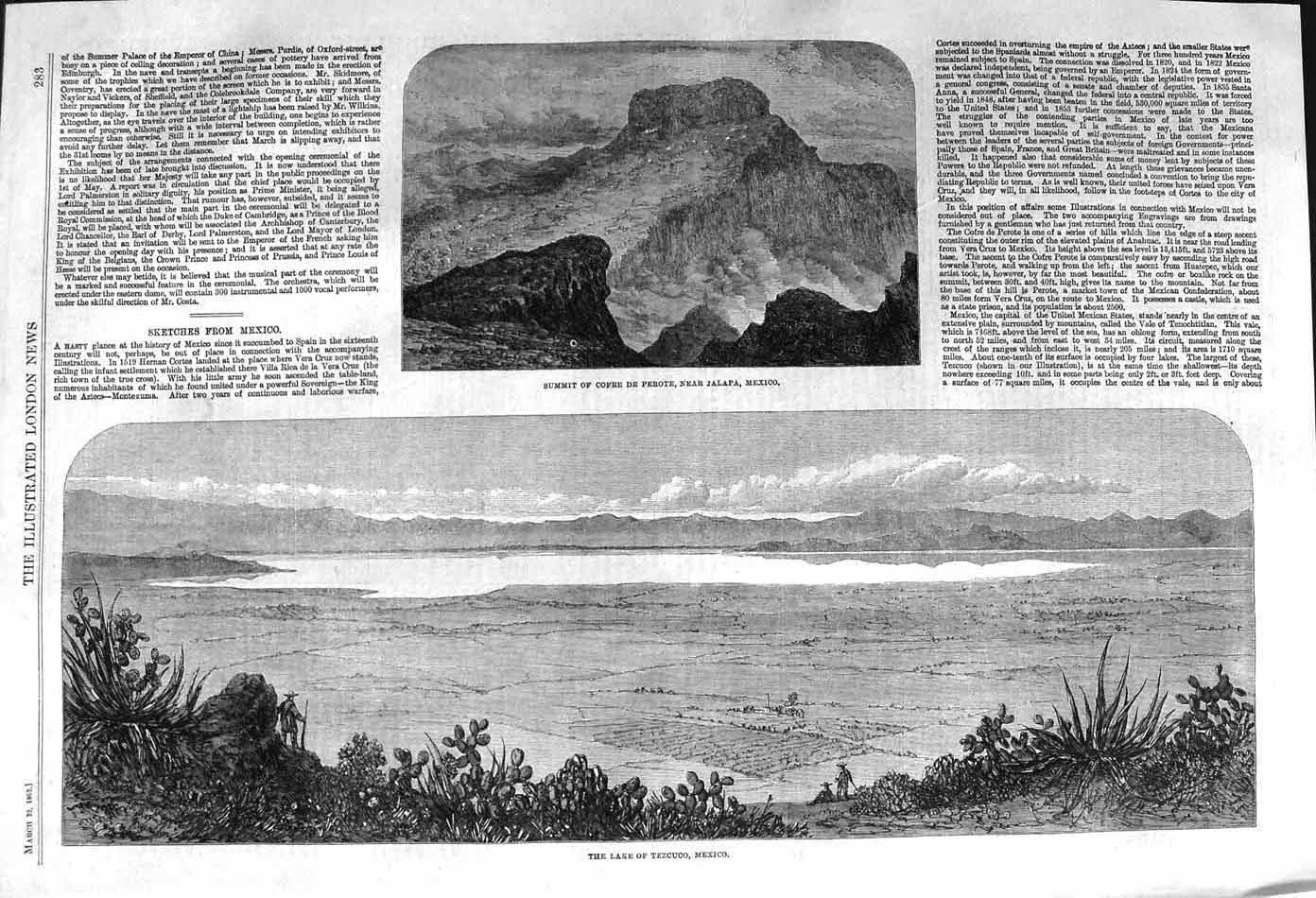Old Antique Print 1862 Cofre Perote Jalapa Mexico Tezcuco Mexico America 19th