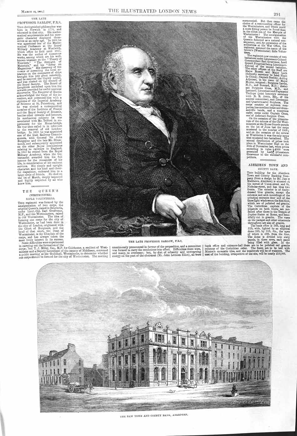 Original Old Antique Print 1862 Professor Barlow Town And Country Bank Aberdeen