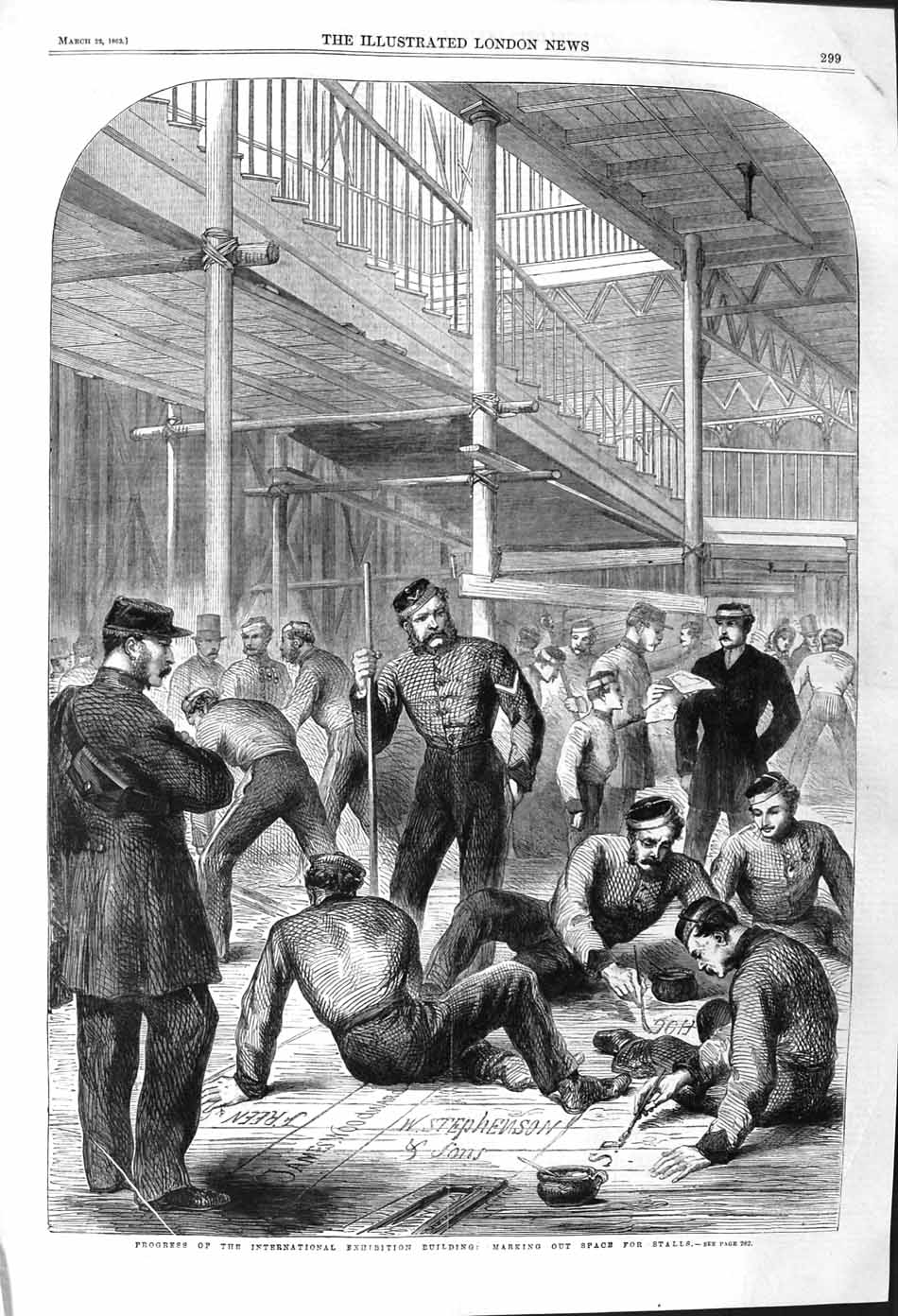Antique Old Print *3751 1862 International Exhibition Building Marking Stalls