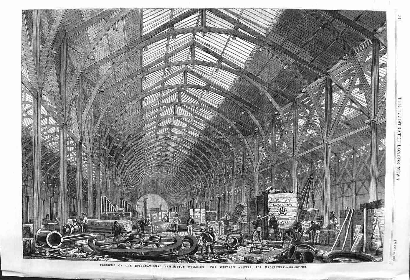 Old Antique Print 1862 International Exhibition Building Machinery Annexe 19th