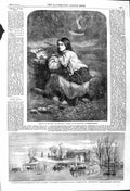 Original Old Antique Print 1862 Floods Sacramento California Little Girl Well