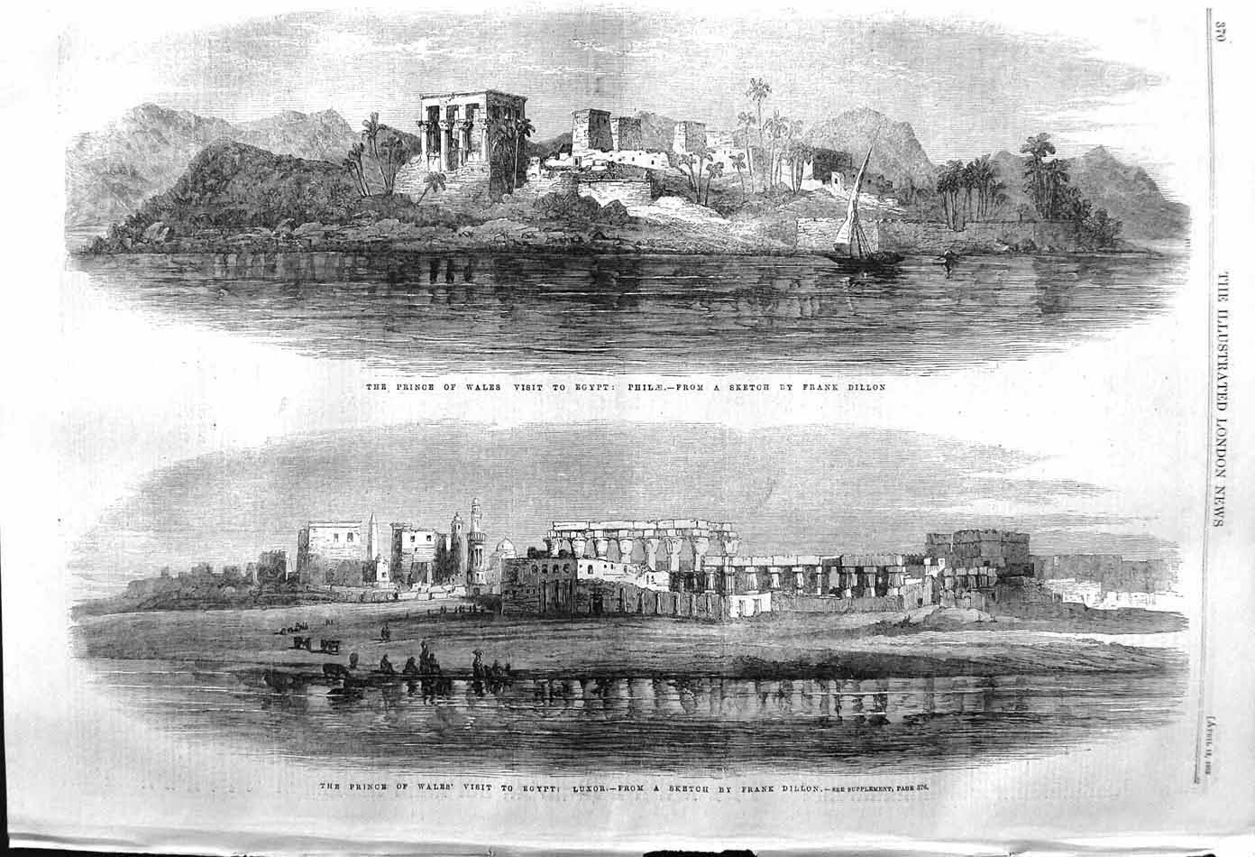Original Old Antique Print 1862 Prince Wales Egypt Philae Luxor Frank Dil 19th