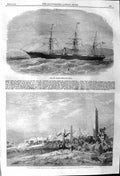 Original Old Antique Print 1862 Cunard Steam Ship China Prince Wales Wgypt 19th