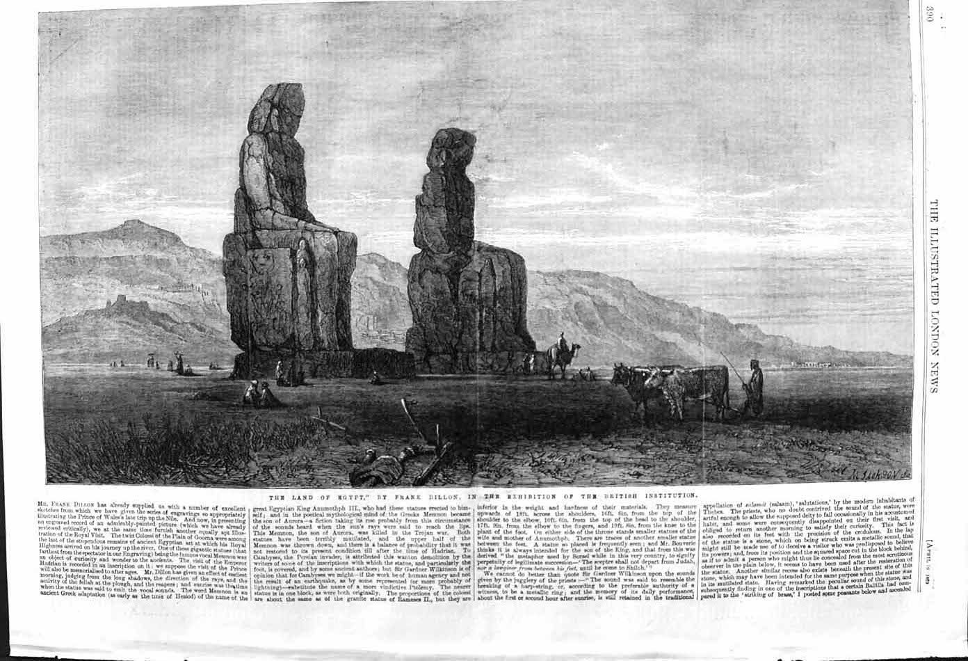 Original Old Antique Print 1862 Egypt Camel Cattle Statue Plain Goorna Dillon