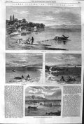 Original Old Antique Print 1862 Salmon Fishing River Tay Scotland Boat 19th