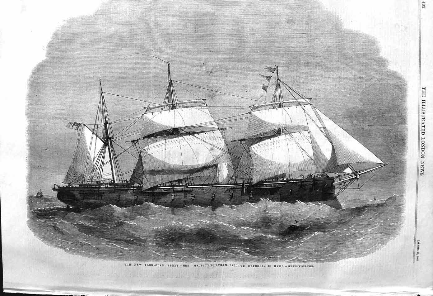 Original Old Antique Print 1862 Iron-Clad Fleet Ship Steam Frigate Defence 19th