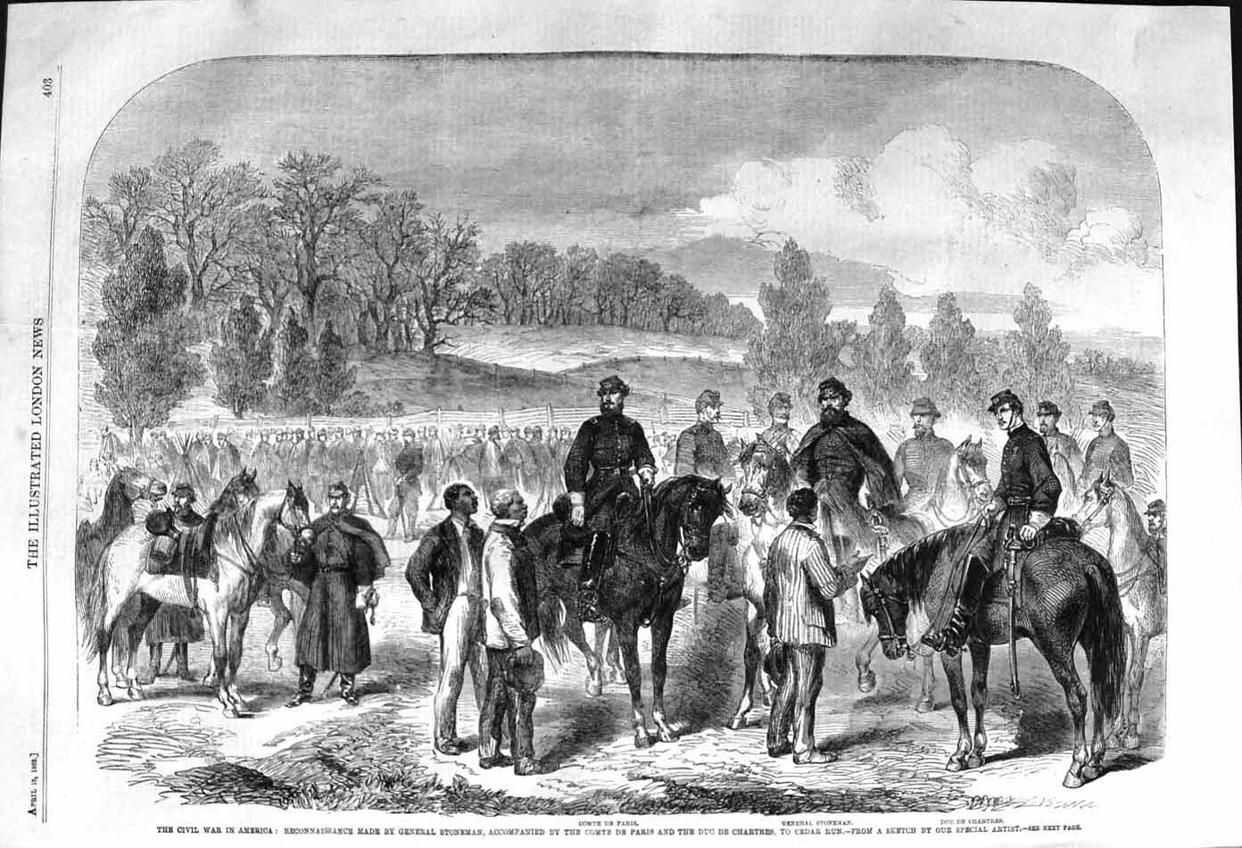 Original Old Antique Print 1862 War America General Stoneman Comte Paris Cedar