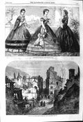 Original Old Antique Print 1862 Fire Falmouth Ruins Buildings Womens Fashion