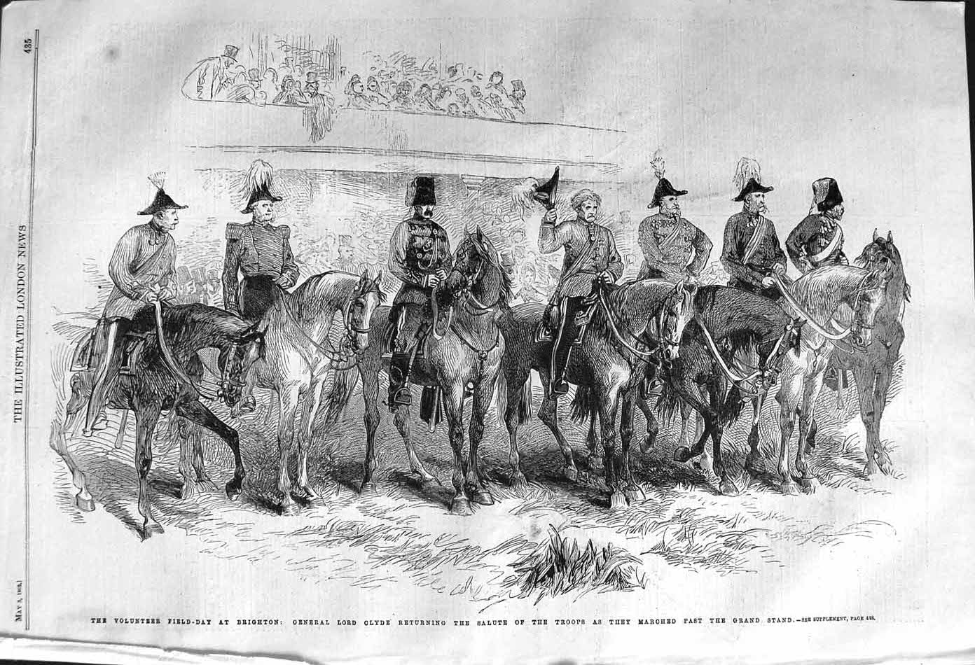 Original Old Antique Print 1862 General Lord Clyde Siers Volunteers Brighton