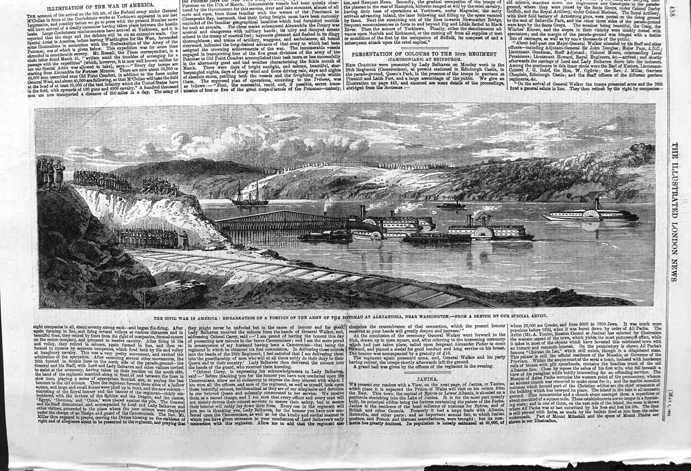 Antique Old Print *3743 1862 Civil War America Potomac Alexandria Washington