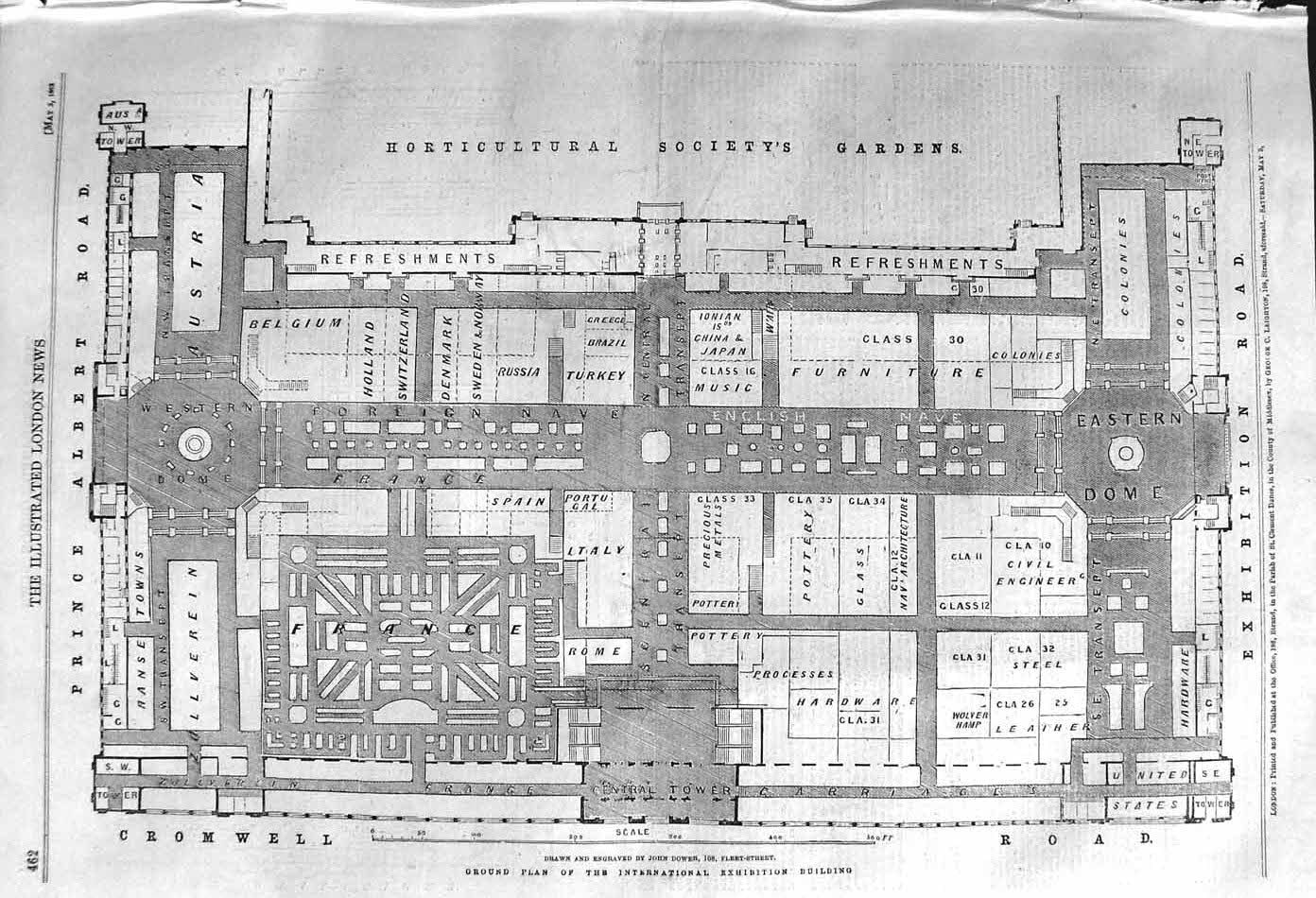 Original Old Antique Print 1862 Ground Plan International Exhibition Building
