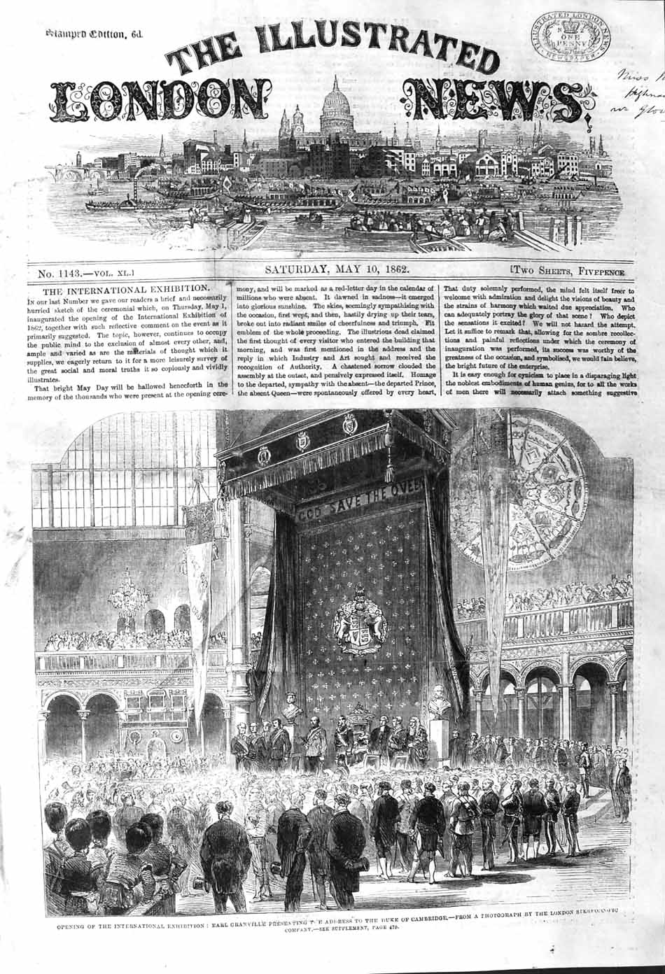 Original Old Antique Print 1862 Earl Granville Duke Cambridge Exhibition 19th