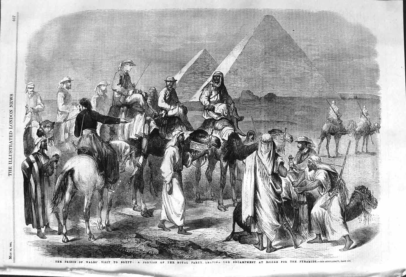 Original Old Antique Print 1862 Prince Wales Egypt Encampment Dijeh Pyramids