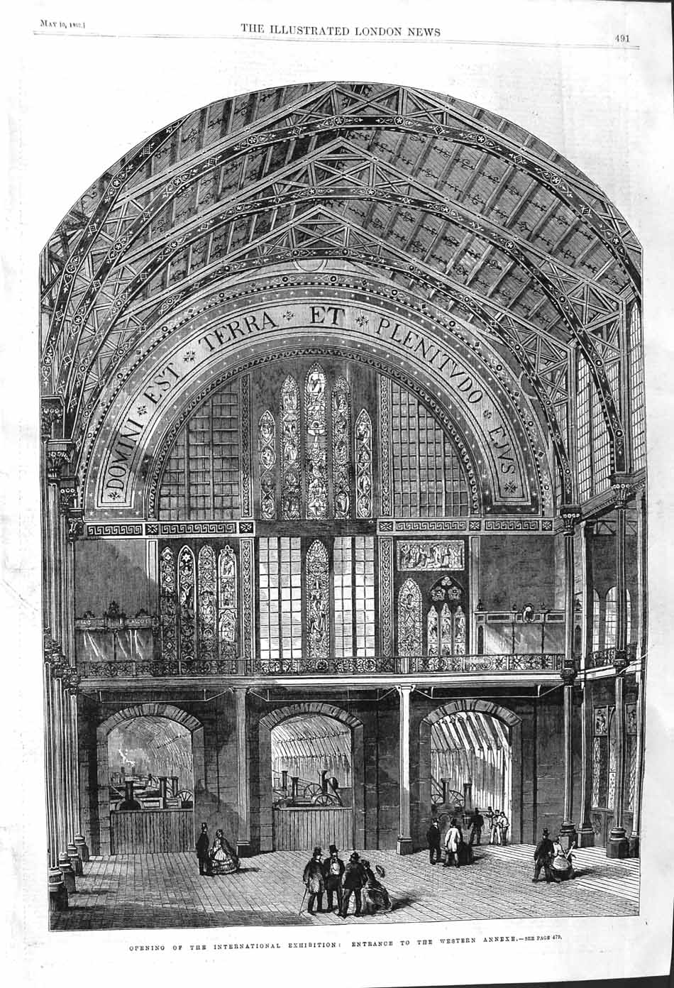 Old Antique Print 1862 International Exhibition Western Annexe Entrance 19th