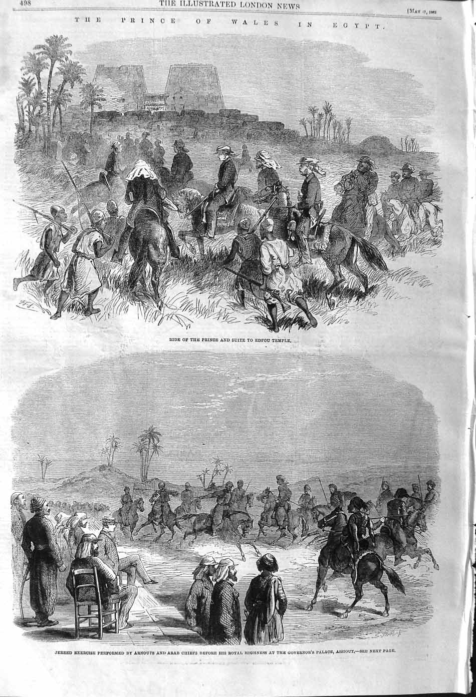 Old Antique Print 1862 Prince Wales Egypt Edfou Temple Jereed Arab Chiefs 19th