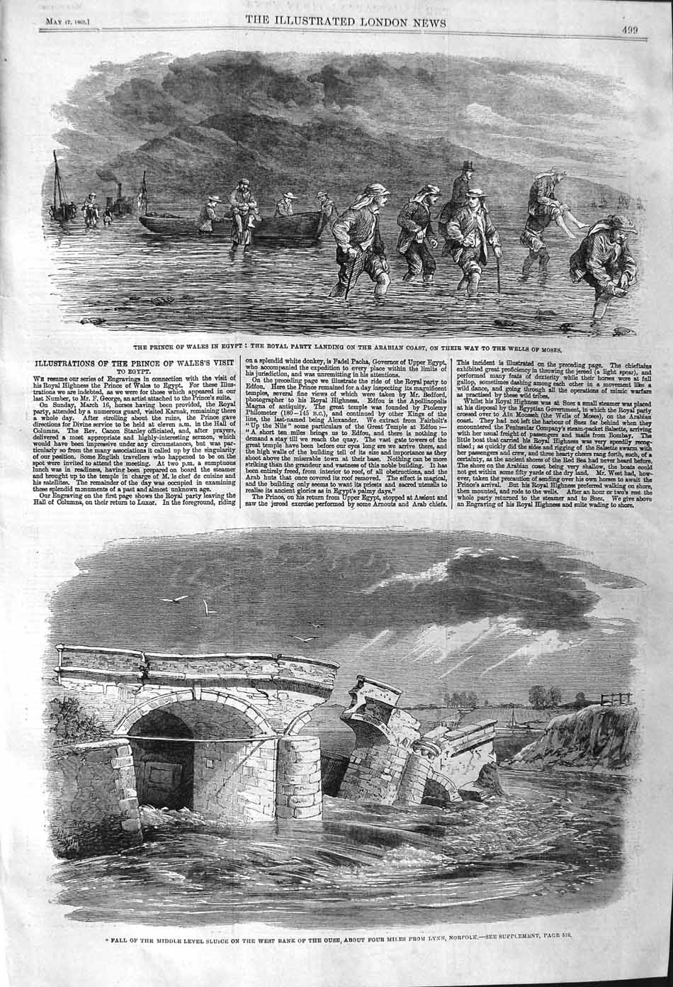 Old Antique Print 1862 Prince Wales Egypt Fall Middle Sluice River Ouse 19th