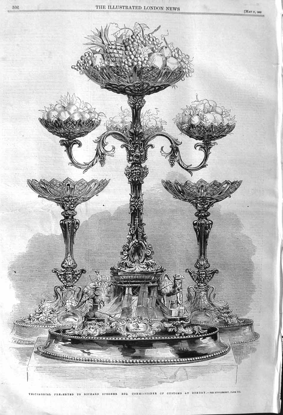 Antique Old Print *3749 1862 Testimonial Richard Spooner Commissioner Bombay