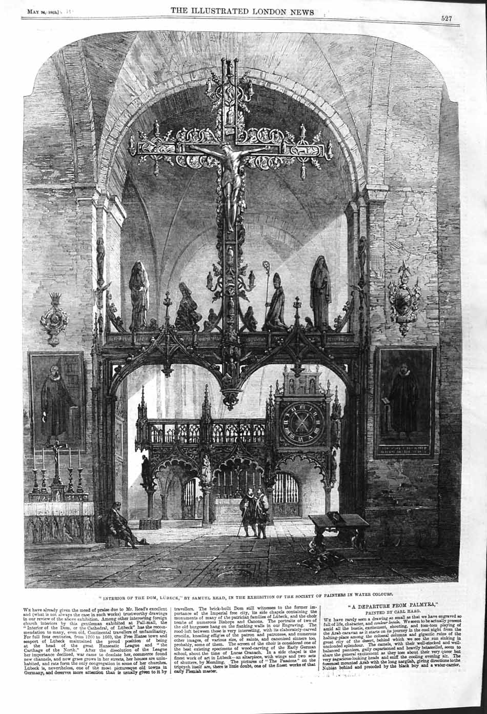 Original Old Antique Print 1862 Interior Dom Lubeck Architecture Samuel Read