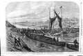 Original Old Antique Print 1862 Great Flood Fens Scene Attempt Dam Drain Boats
