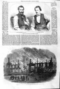 Original Old Antique Print 1862 Fire Queen'S College Cork Montgomery S Victorian