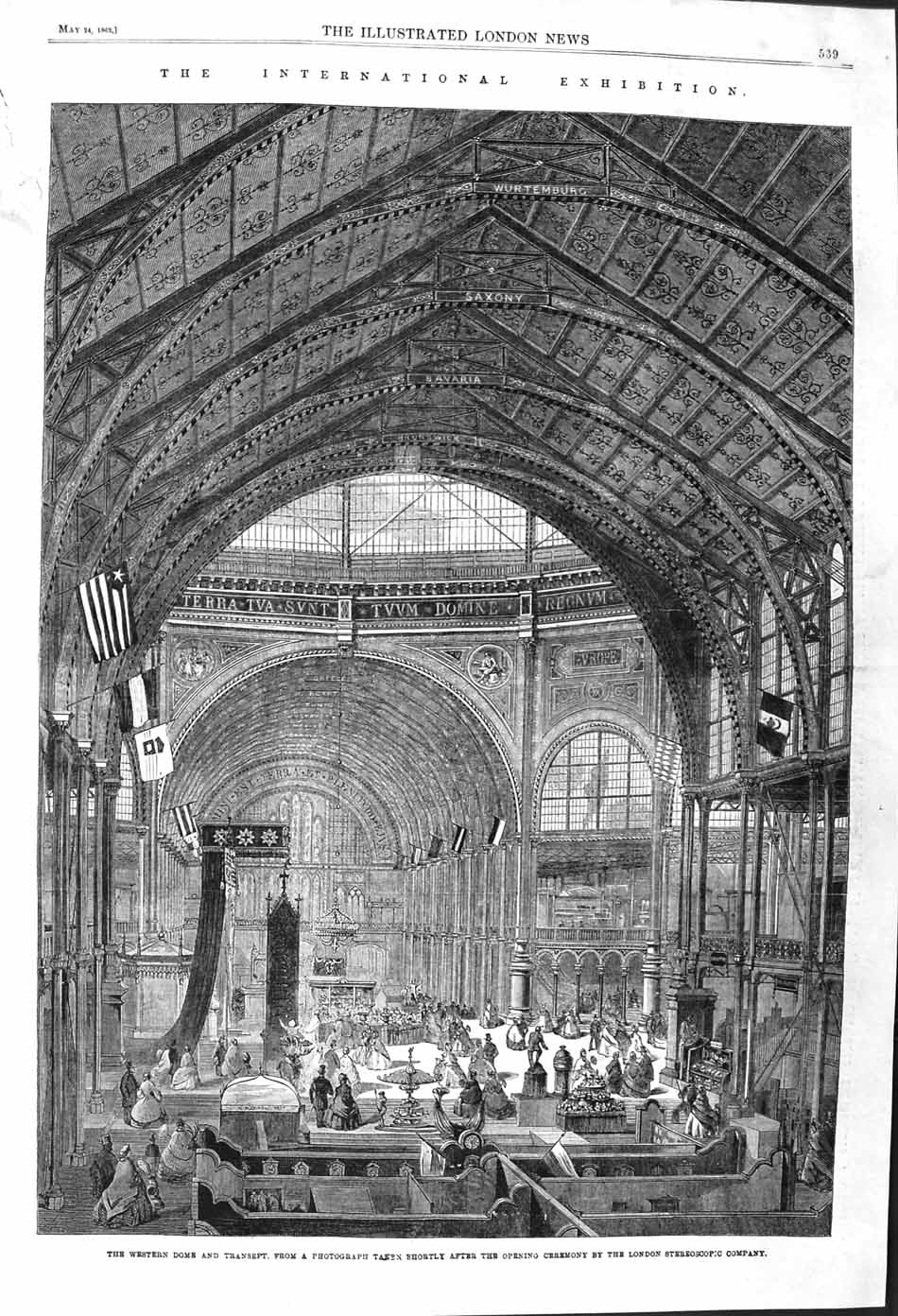 Original Old Antique Print 1862 Western Dome Transept Architecture Building