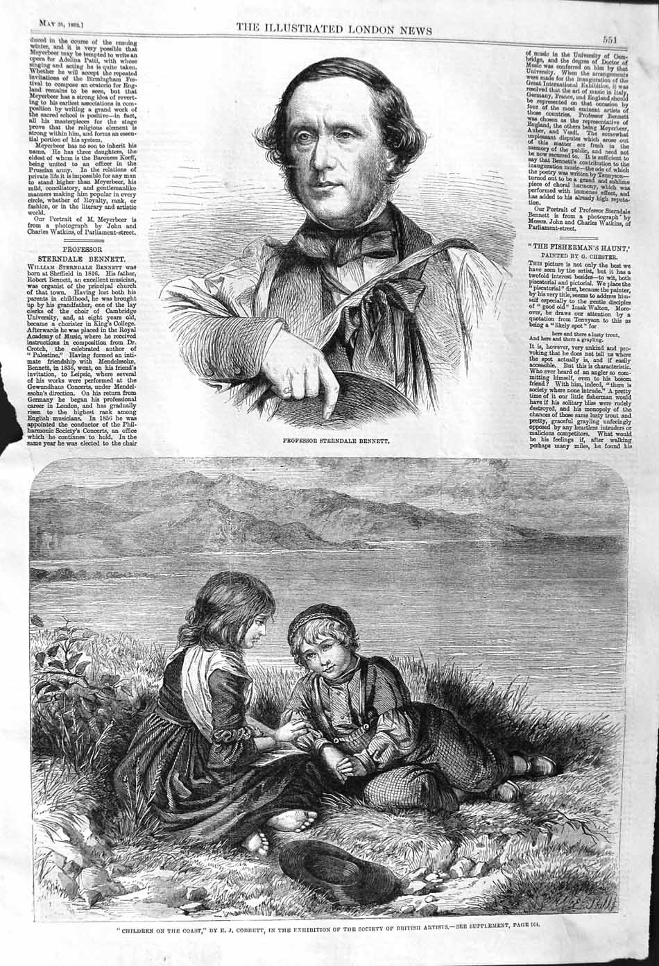 Original Old Antique Print 1862 Professor Sterndale Bennett Children Sea Mo 19th