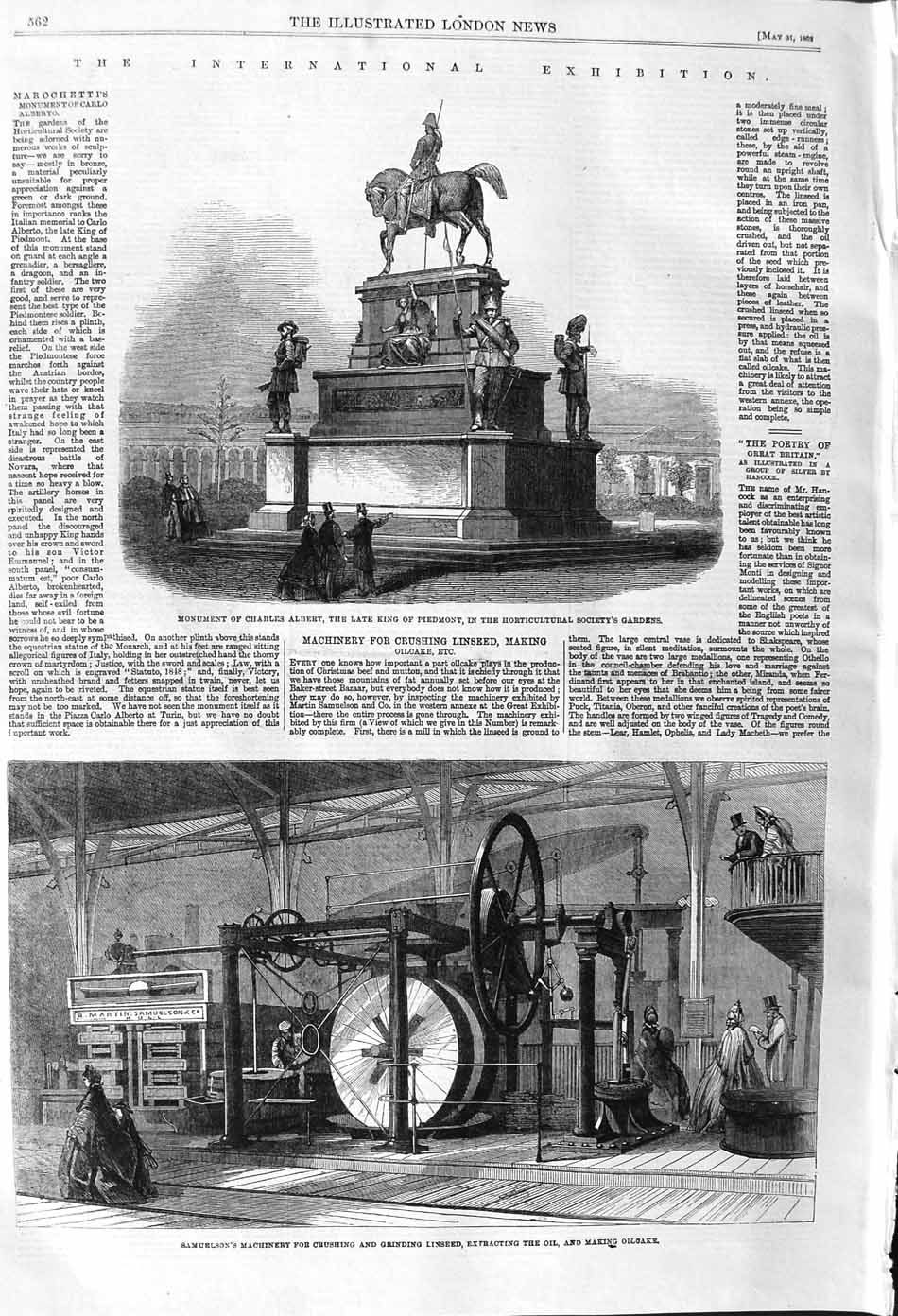 Old Antique Print 1862 Monument Albert Piedmont Samuelson Oil Machinery 19th