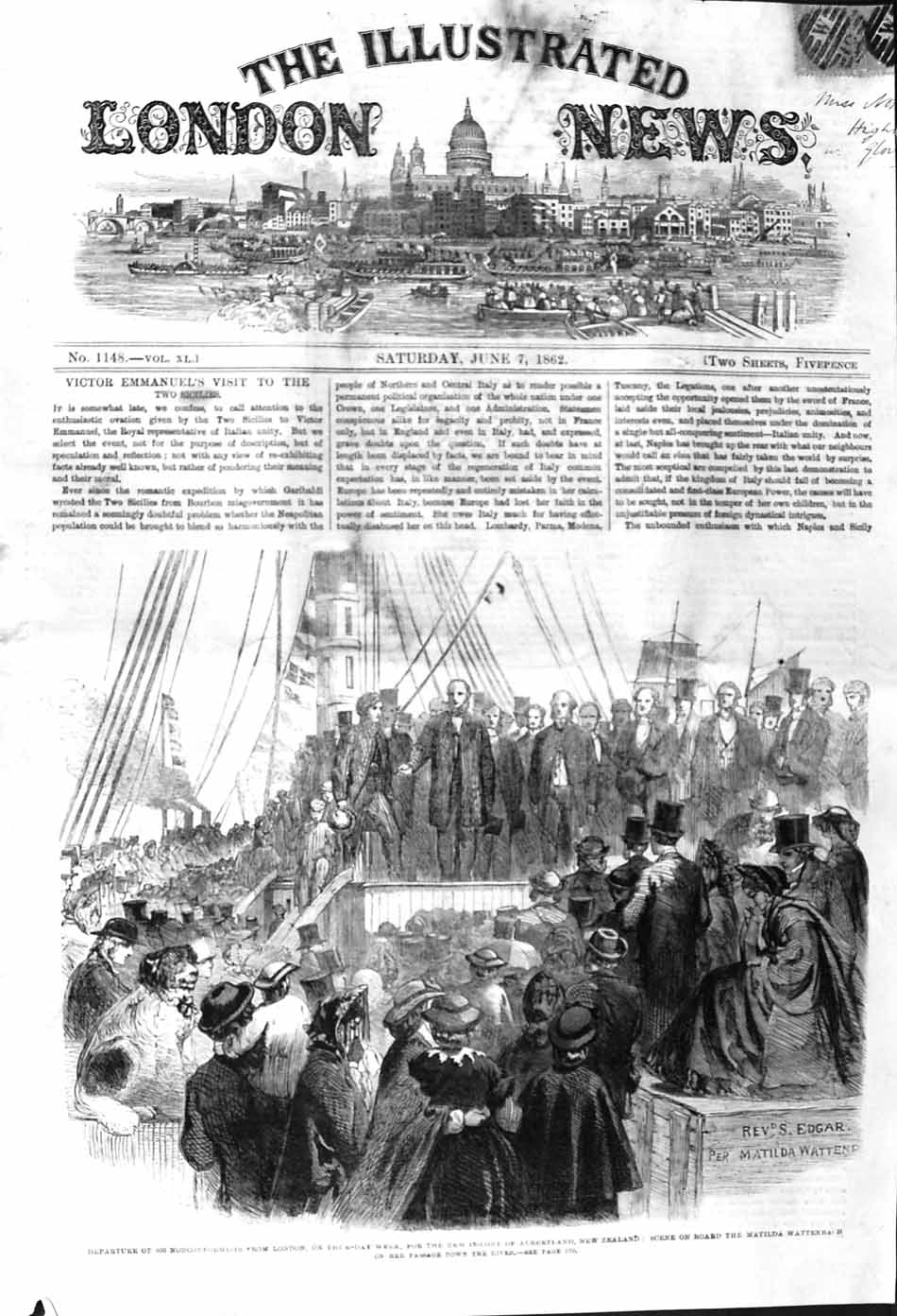 Original Old Antique Print 1862 Nonconformists London Albertland New Zealand