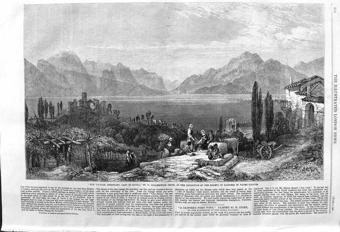 Original Old Antique Print 1862 Desenzano Lago Di Gardo Italy Mo 19th