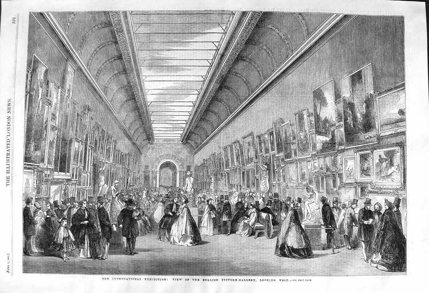 Old Antique Print 1862 International Exhibition English Picture Gallery 19th