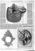 Original Old Antique Print 1862 Embroidered Sidesaddle Carved Frame Hare P 19th