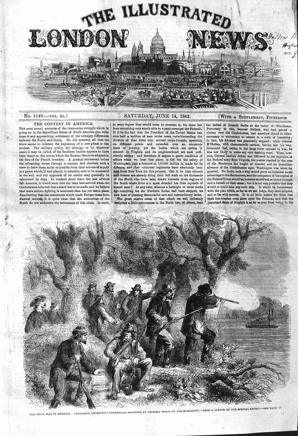 Original Old Antique Print 1862 Civil War America Jefferson Thompson Miss 19th