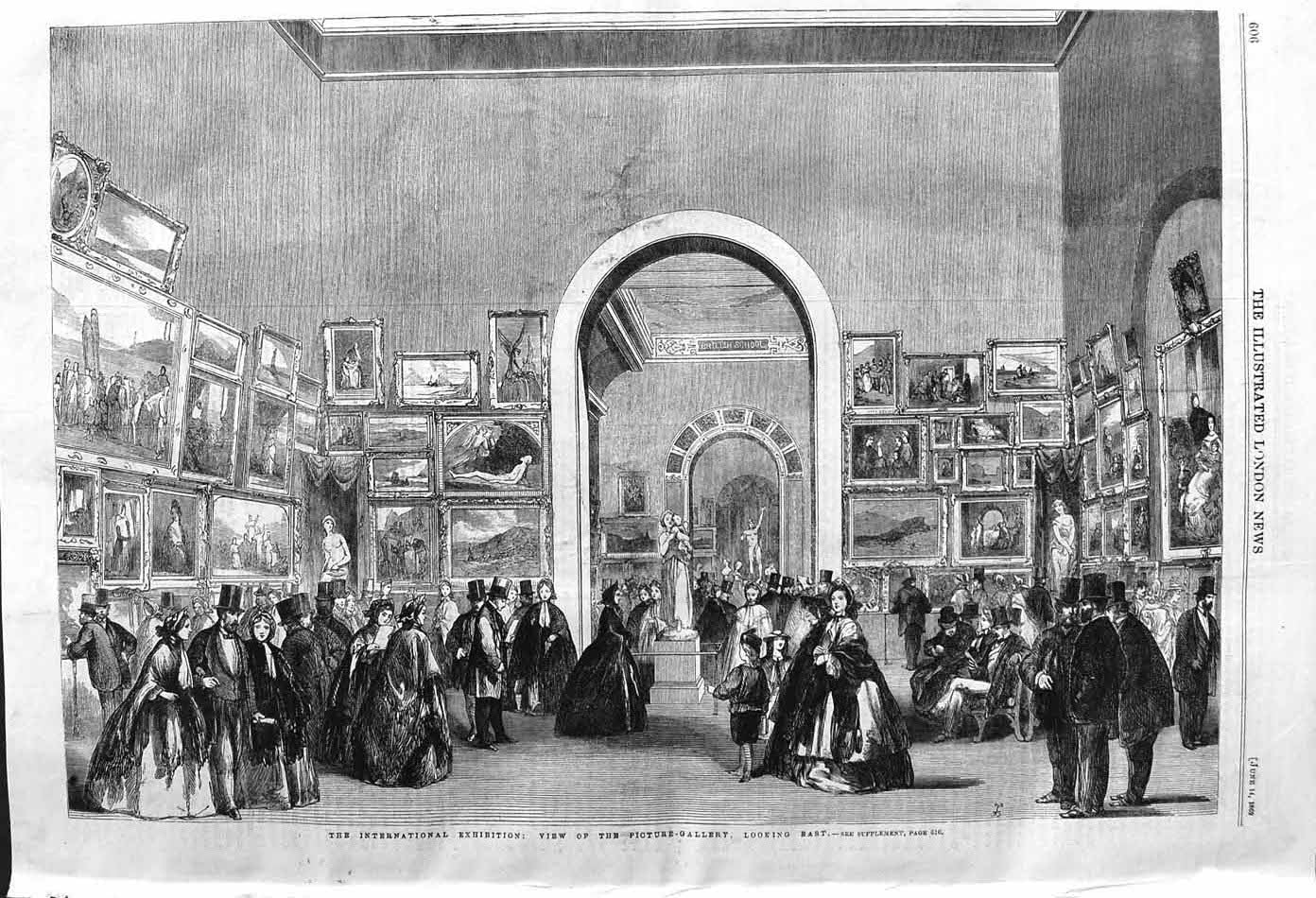 Original Old Antique Print 1862 International Exhibition Picture Gallery Art