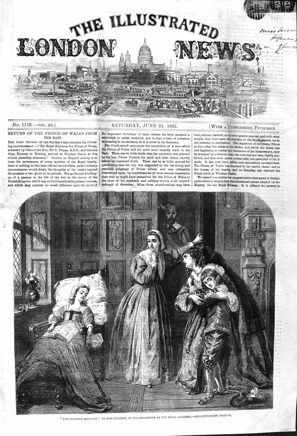 Original Old Antique Print 1862 Fugitive Royalists Family Home Solomon 19th
